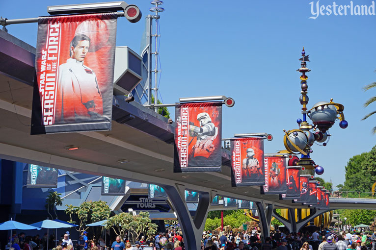 Banners on formRocket Rods, Disneyland